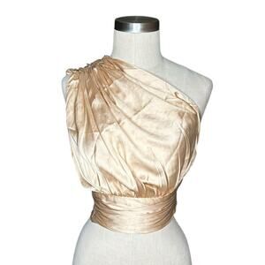 NAKD NA-KD Beige Gold Satin One Shoulder Crop Top Women's Size XS 34 Glam